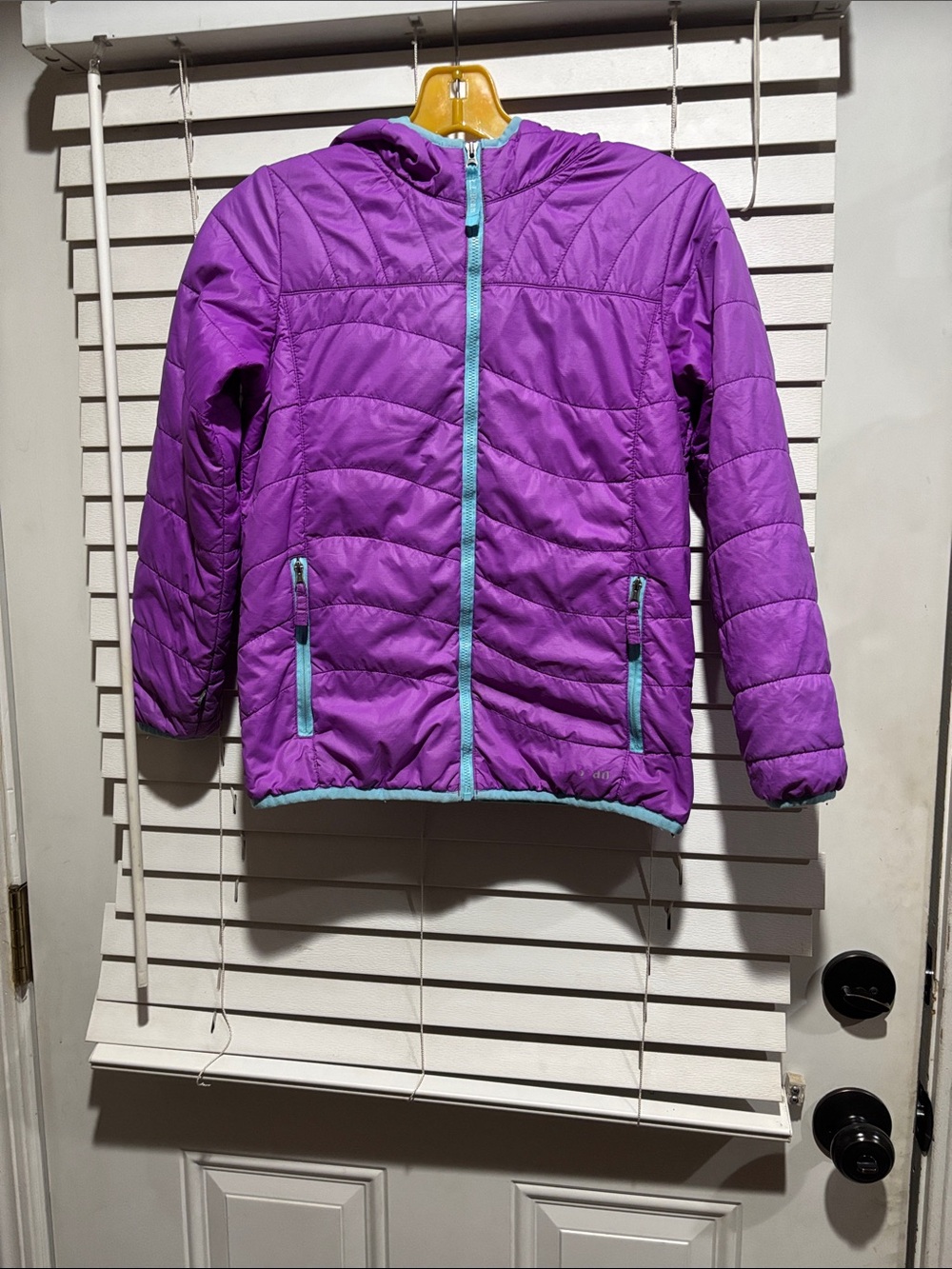 LL Bean Purple Puffer Jacket with Turquoise Trim